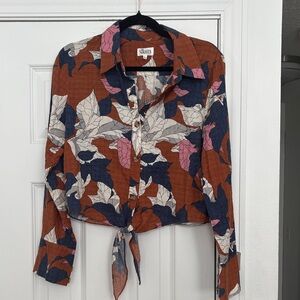 glam Boho Floral Tie-Front‎ Button Down Shirt
